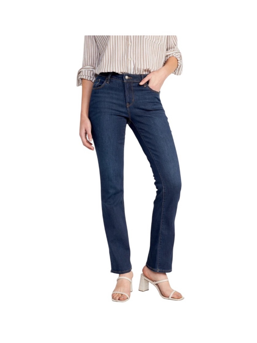 Old Navy Women's Mid Rise Boot Cut Jeans in Dark Blue Indigo